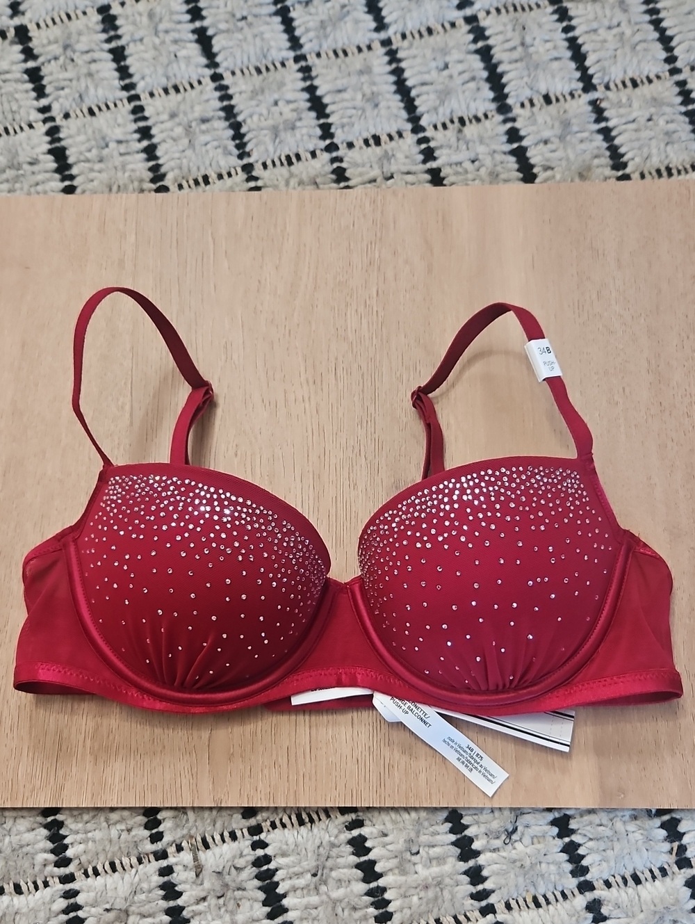 PINK WINK Push Up Balconette Bra Shimmer Mesh Red Lacquer 34B Victoria's Secret - Picture 2 of 11